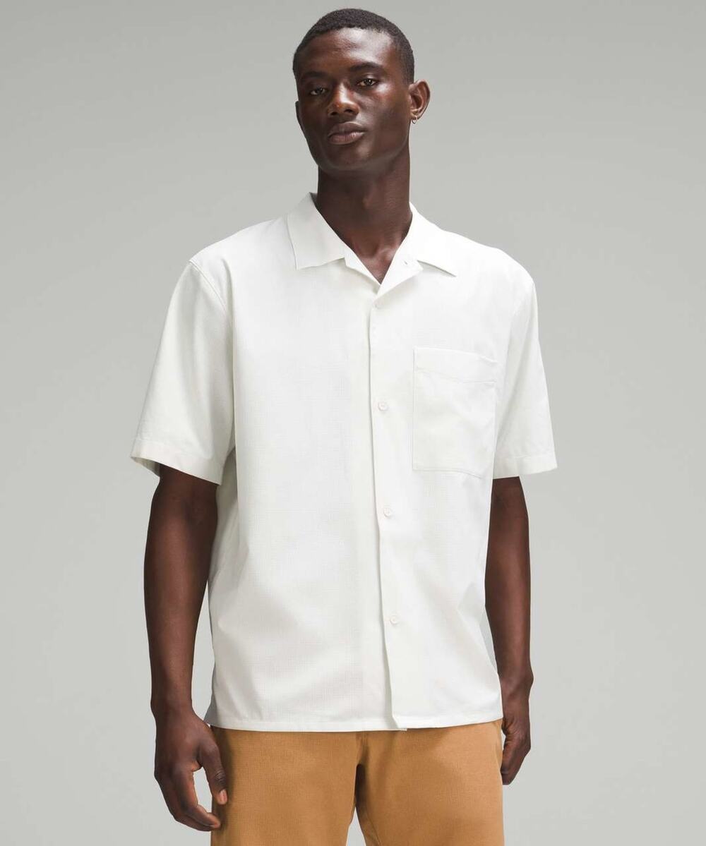 Lululemon Airing Easy Camp Collar Shirt Bone Mens Short Sleeve